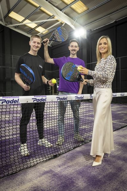 From left, Elliott McKew and Simon Moutray of Powerhouse Padel and Una Warnock of Whiterock