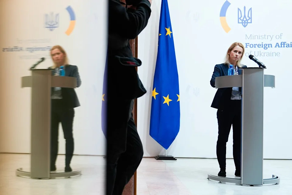 High Representative of the European Union for Foreign Affairs and Security Policy Kaja Kallas speaks during a news conference (Associated Press)