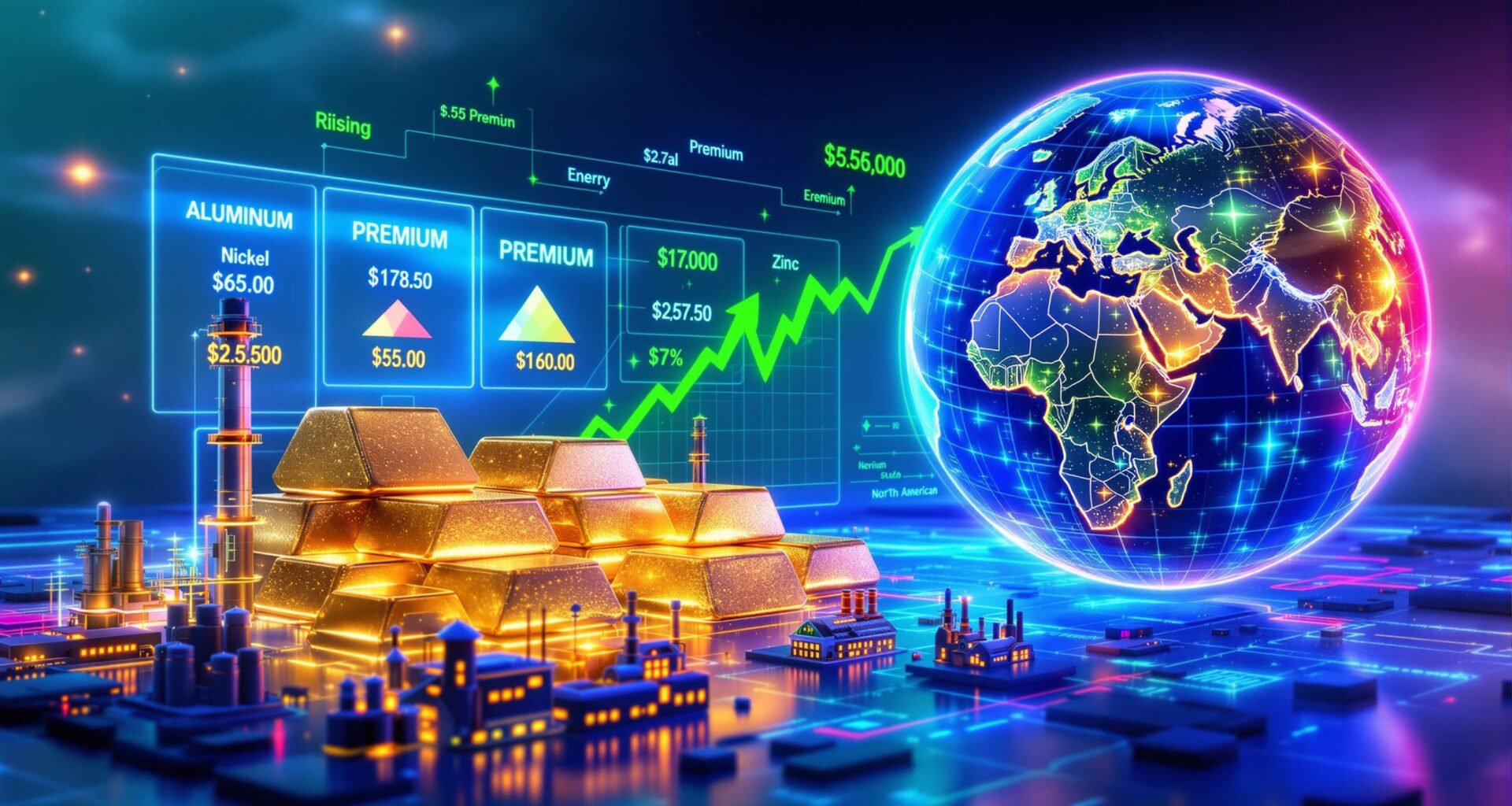 Futuristic depiction of low-carbon metal price premiums.