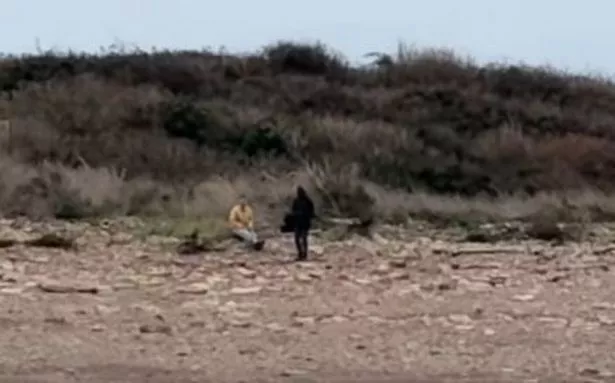 The image shows the pair talking to each other on the island in the distance