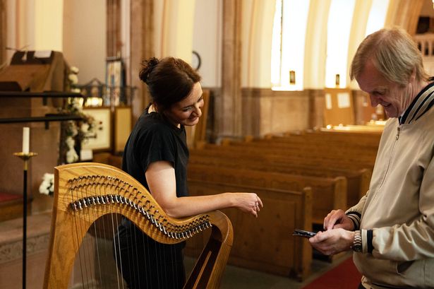 Carl Hunter with Barbara Haugh, year six teacher and music co-ordinator at Arnot St Mary in Walton