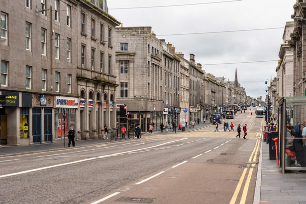 Aberdeen, Scotland, August 17, 2023: Union Street main street of the city of Aberdeen.