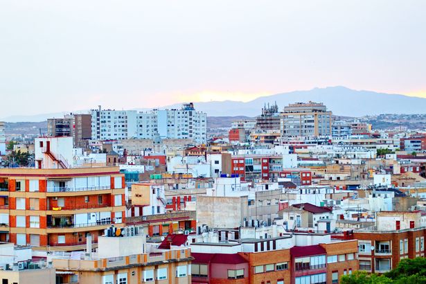 Aerial view of rooftops of the city of Murcia from the downtown area