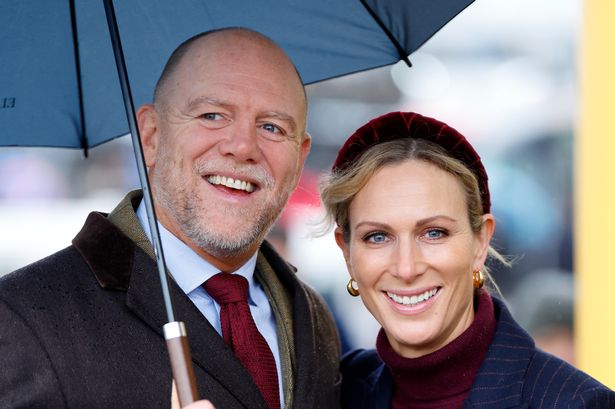 Mike Tindall and Zara Tindall attend the New Year's Day Racing Meet at Cheltenham Racecourse on January 1, 2025 in Cheltenham