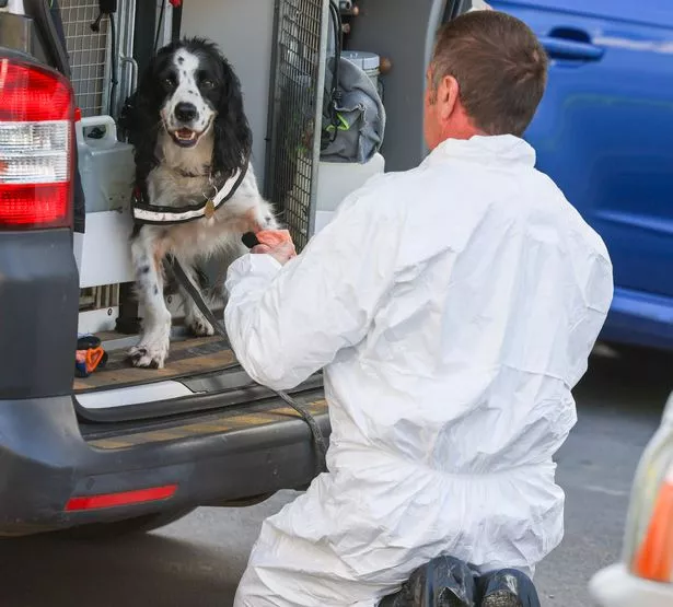 Police and fire forensic investigators at the scene of a caravan fire, Wednesday 1 October 2025 on Marling Road St George Bristol.