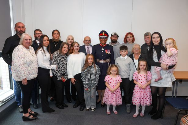 Mike Alden chairman of Park Knowle FC in Bristol, , receives his British Empire Medal, Monday 20 October 2025, from the kings Lieutenant Governor Peaches Golding. 
