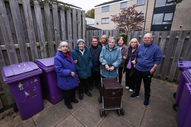 Some of the residents of Shallcross Court with their few remaining wheelie bins
