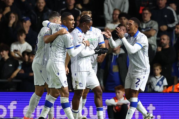 Sheffield Wednesday players celebrate Jamal Lowe's goal at Birmingham