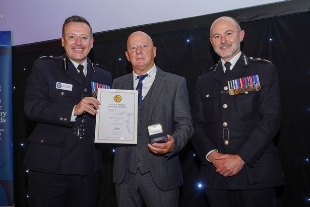 Christopher Cassin receiving his gold medal award at the National Police Chiefs’ Council’s annual Police Public Bravery Awards
