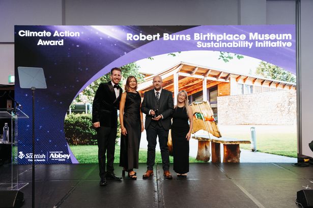 Caroline Smith and Gavin Pettigrew from Robert Burns Birthplace Museum with award host Garry Spence and Sarah Muir from headline sponsor, Abbey - The Destination Experts  