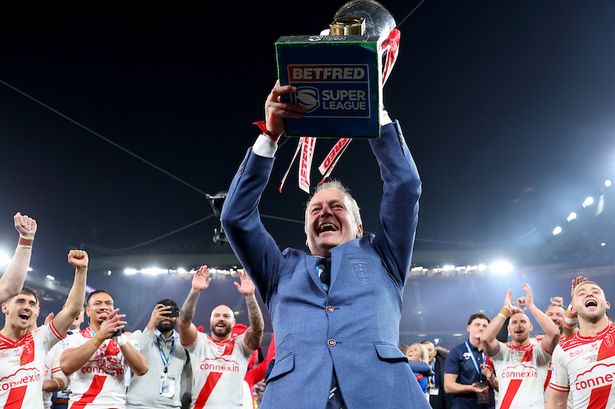 Hull Kingston Rovers owner Neil Hudgell celebrates with the Betfred Super League trophy