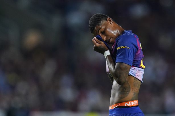 Marcus Rashford pictured during Barcelona's defeat to PSG in the Champions League