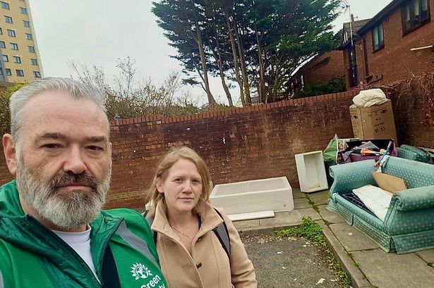 Cllr Neil Doolin at site of fly tipping on Dean Street, L22