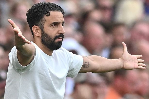 Ruben Amorim manager of Manchester United reacts during the Premier League match between Fulham and Manchester United at Craven Cottage