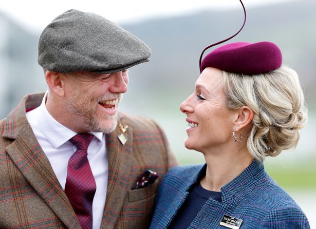 Mike Tindall and Zara Tindall attend day 3 'St Patrick's Thursday' of the Cheltenham Festival at Cheltenham Racecourse on March 16, 2023 in Cheltenham, England. 