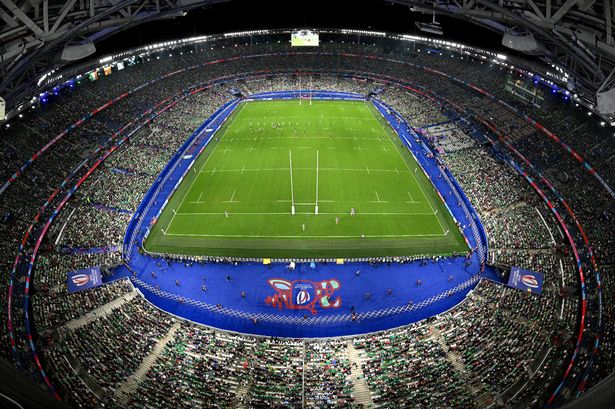 A general view of the inside of the stadium during the Rugby World Cup France 2023 match between Ireland and Scotland at Stade de France 