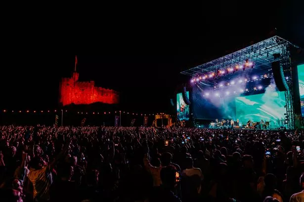 The stage and the crowd at a Cardiff castle gig