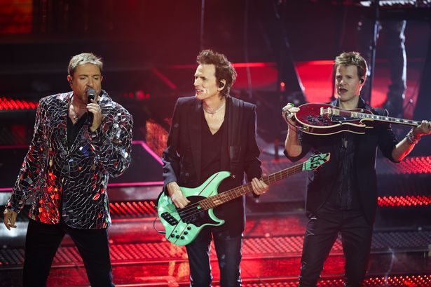 Singer Simon Le Bon and bassist John Taylor of the British band Duran Duran at 75 Sanremo Music Festival Third Evening in Sanremo, Italy on February 13th, 2025. 