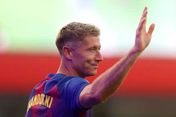 Robert Lewandowski of FC Barcelona is presented to the fans prior to the Joan Gamper Trophy match between FC Barcelona and Como1907