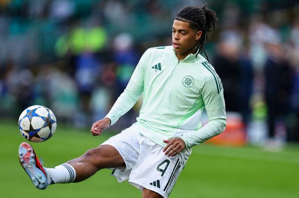 GLASGOW, SCOTLAND - AUGUST 20: Jahmai Simpson-Pusey of Celtic warms up ahead of the UEFA Champions League Play-offs Round First Leg match between Celtic and Kairat Almaty at Celtic Park on August 20, 2025 in Glasgow, Scotland. (Photo by Robbie Jay Barratt - AMA/Getty Images)