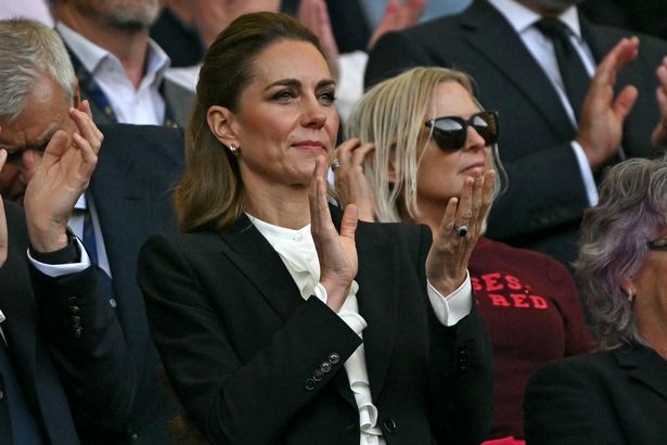 Britain's Catherine, Princess of Wales attends the Women's Rugby World Cup pool A match between England and Australia at Brighton & Hove Albion Stadium