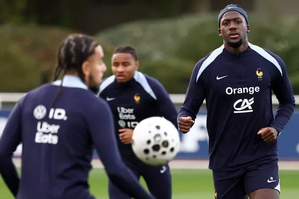 Liverpool defender Ibrahima Konate during a training session with France in Clairefontaine-en-Yvelines, southwest of Paris, on October 8 2025