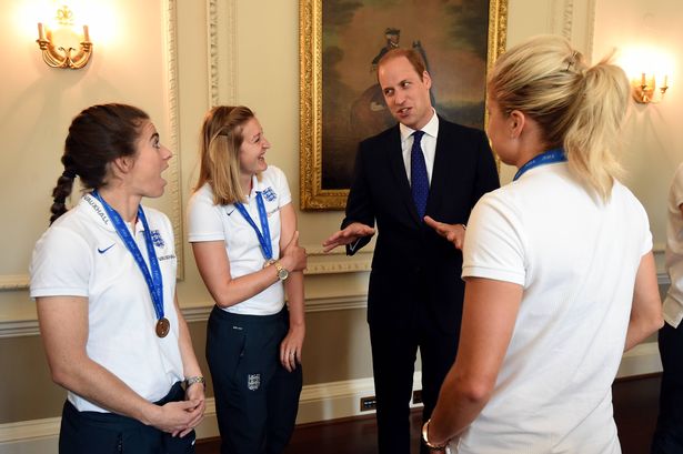 Prince William meets Karen Carney (left) and England teammates Ellen White and Steph Houghton in 2015