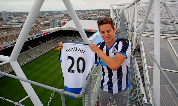Newcastle United new signing Florian Thauvin pictured on the roof at St James' Park on August 19, 2015