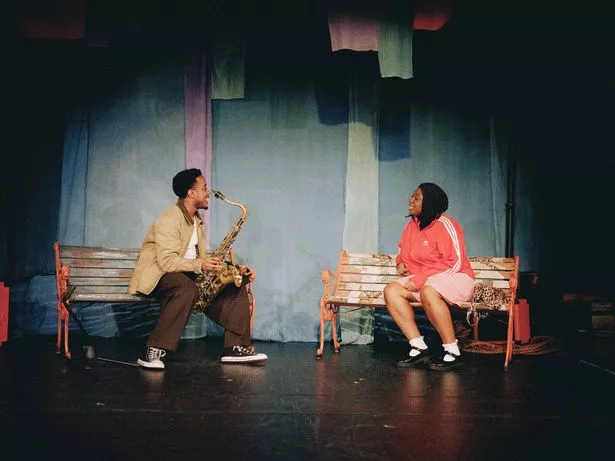 Joseph Munroe-Robinson and Teddy Oyediran on stage in Syncopated, co-produced by Liverpool Everyman & Playhouse and Talawa Theatre Company. Part of the story is based on the history of the Southern Syncopated Orchestra  the original jazz pioneers