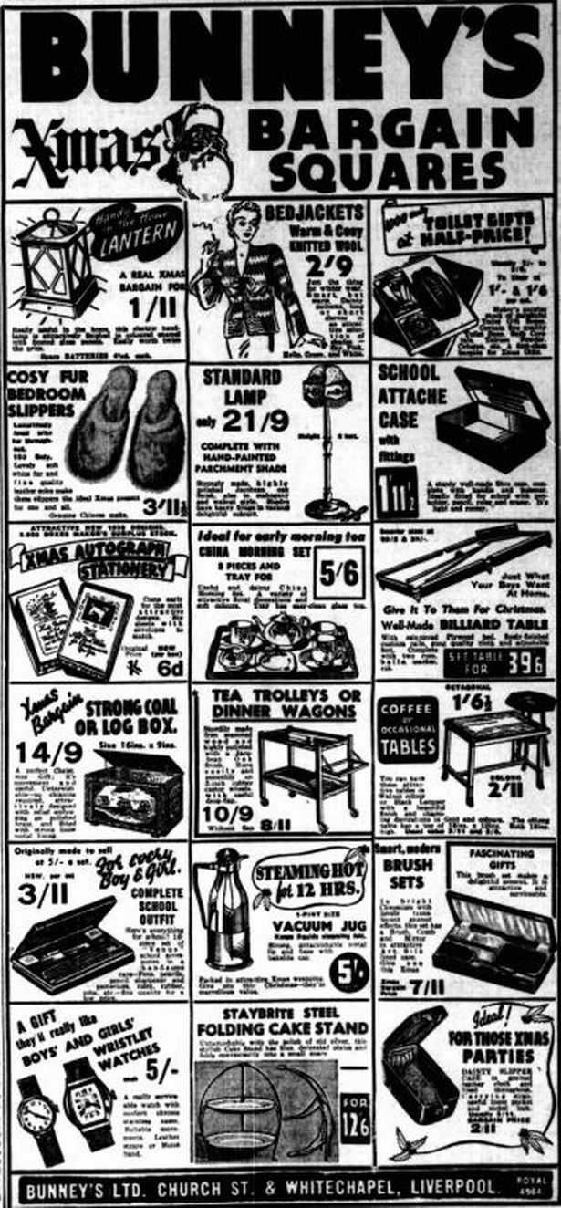 An advert for Bunney's department store in Liverpool city centre printed in the Liverpool ECHO on November 28, 1938