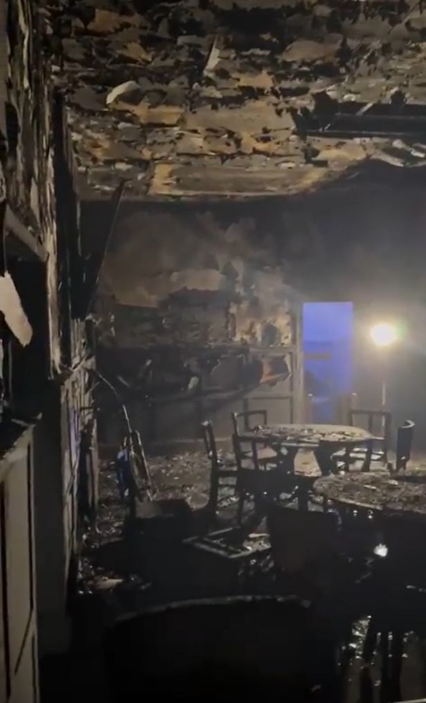 Fire damage in The Lobster pub, Moss Way, Croxteh