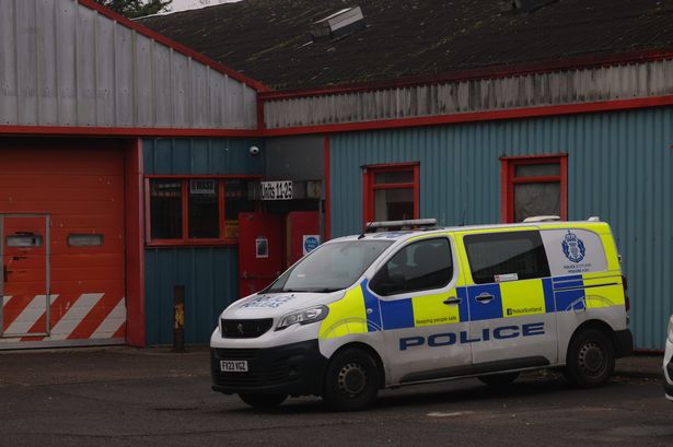 Police van at industrial unit on Dalsetter Drive one day after the hit and run.