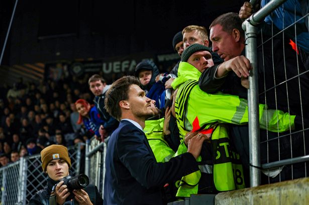 Danny Rohl speaks to Rangers fans at full-time