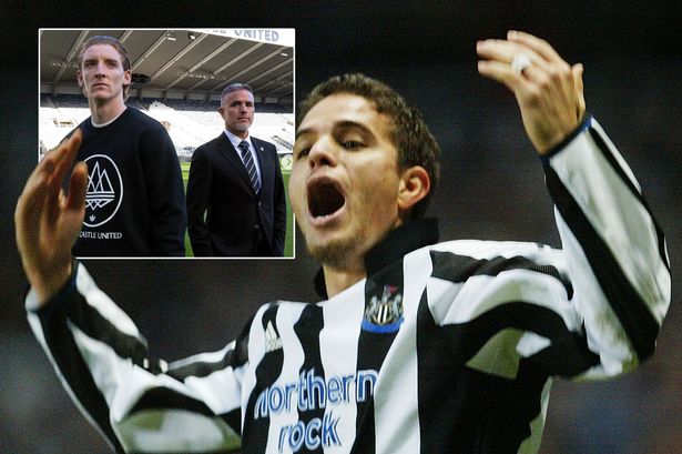 Former Newcastle United star Laurent Robert was back on Tyneside to launch the new Adidas range, with Anthony Gordon (inset)