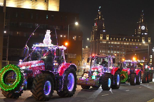 Liverpool Christmas Tractor Convoy on the waterfront