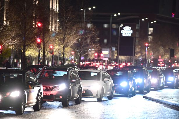 Motorists queuing up on the Strand.