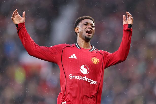 MANCHESTER, ENGLAND - SEPTEMBER 20: Amad Diallo of Manchester United reacts during the Premier League match between Manchester United and Chelsea at Old Trafford on September 20, 2025 in Manchester, England. (Photo by Marc Atkins/Getty Images)