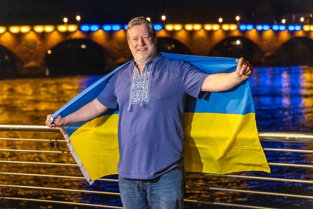 Perth and Kinross councillor Steven Carr wearing the Ukrainian national shirt a  “vyshyvanka”
