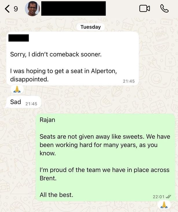 Cllr Rajan-Seelan text message