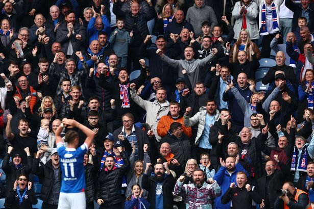 Thelo Aasgaard of Rangers celebrates his goal with the fans