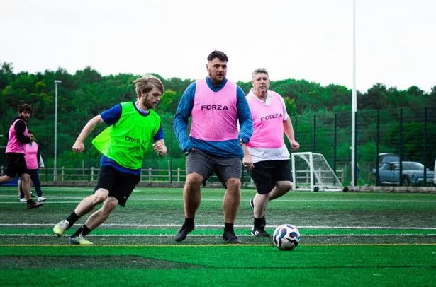 Ray Ferguson (green bib) at Wirral Football Therapy