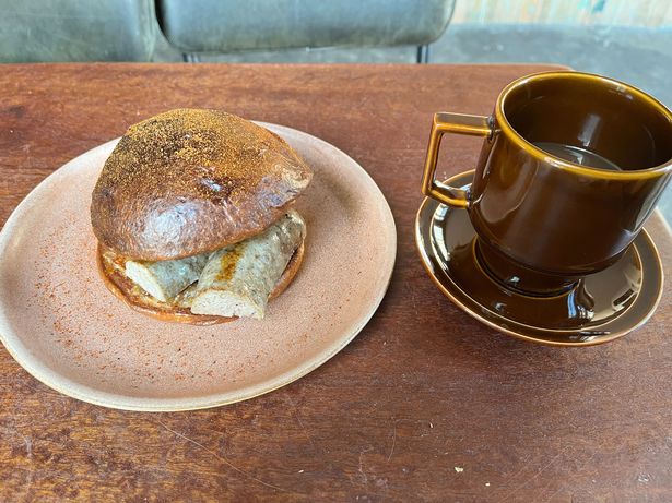 My sausage sandwich and Americano from TA