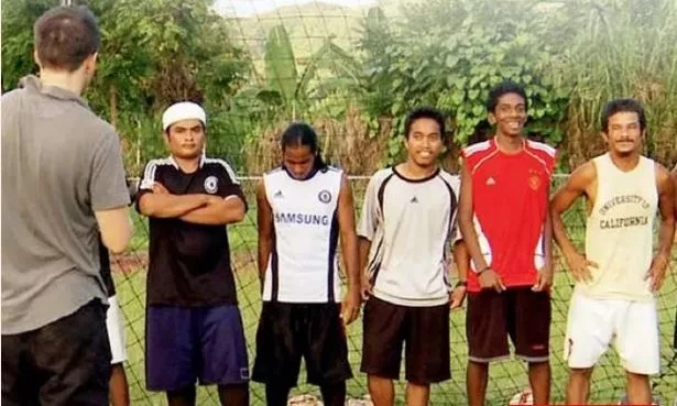 Spurs fan Matt Conrad and Bristol City fan and Bristolian football journalist Paul Watson are winning awards for their documentary movie The Soccermen, about their adventures in the tiny Micronesian island of Pohnpei, as they try to restart the island's national football team - a still from the movie