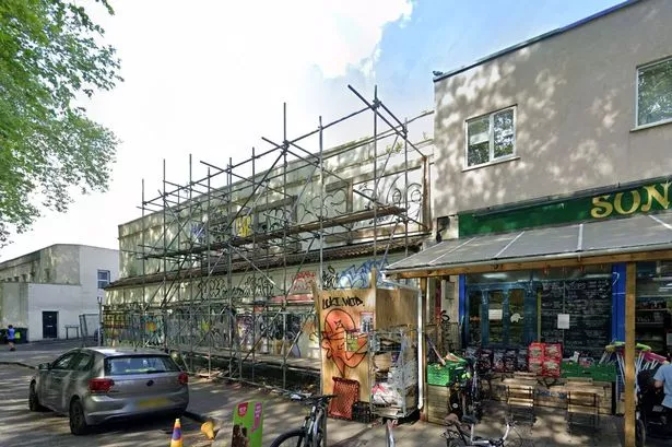 A streetview image of the Kernow building on the corner of Mina Road and Tyne Street in St Werburgh's, Bristol, taken in May 2025. The building has been empty and derelict for almost 25 years