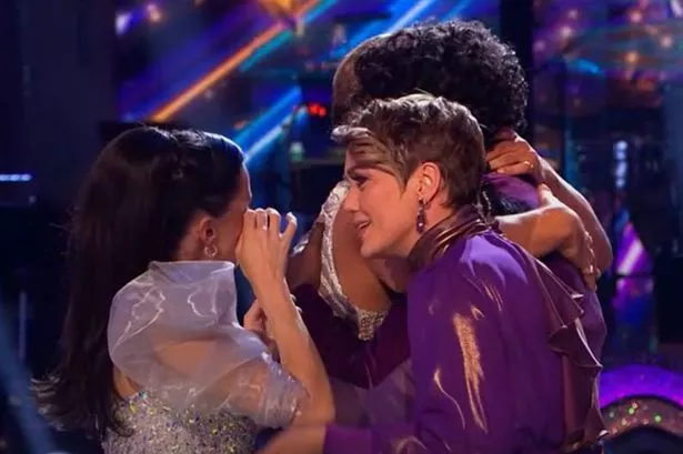 Lauren comforting Amber after the result was announced on Strictly Come Dancing