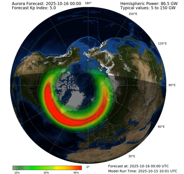The Met Office forecasts a 90% chance of aurora on Wednesday/Thursday night