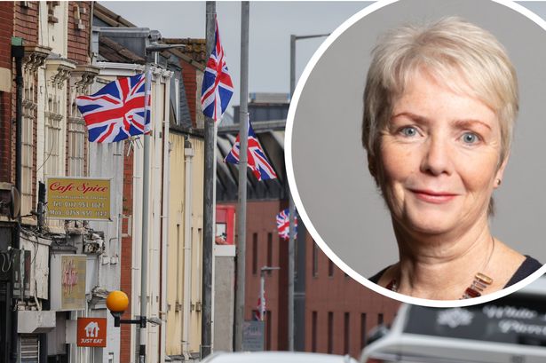 Flags on West Street in Bedminster in September - inset Karin Smyth, Bristol South MP