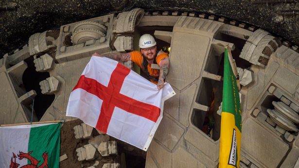 Flags waved after the HS2 tunnel breakthrough in Washwood Heath 