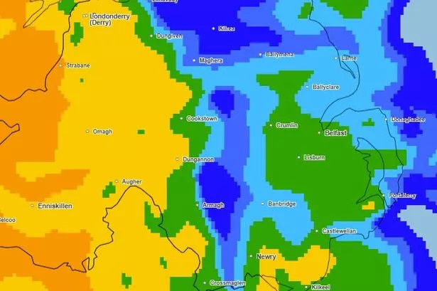 Weather map forecast for 1.15pm on Friday