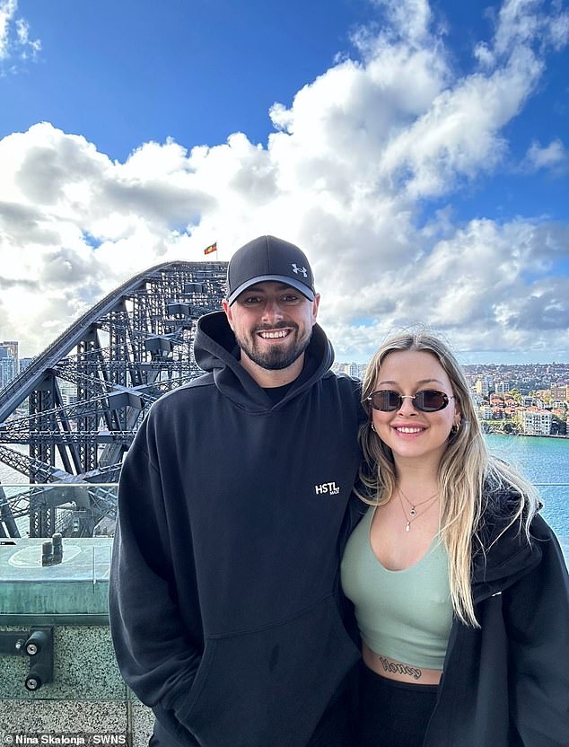 Nina, who lives with her boyfriend Ben (pictured), said one of the best things about living in the UK is how cheap flights are to other European destinations
